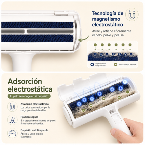 Adsorción electrostática del quitapelos: atrapa el pelo y la pelusa