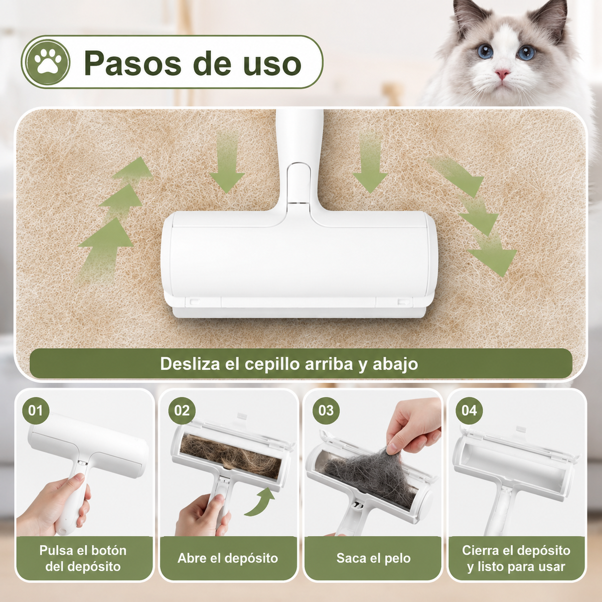 Pasos de uso del quitapelos