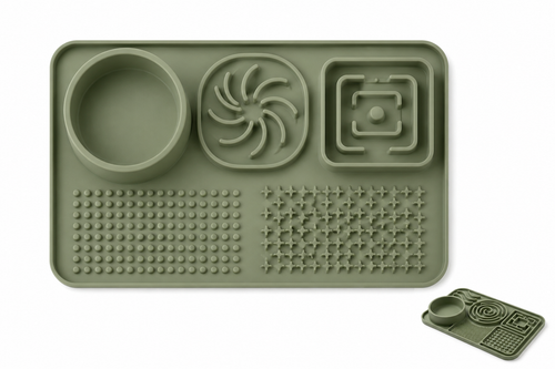 Comedero antivoracidad de silicona verde para perros y gatos, con cuenco y 5 zonas de relieve